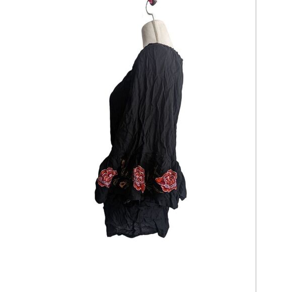 Feathers Romper Small Black Bell sleeve Floral Round neck Hippie Style Festival - Picture 3 of 9
